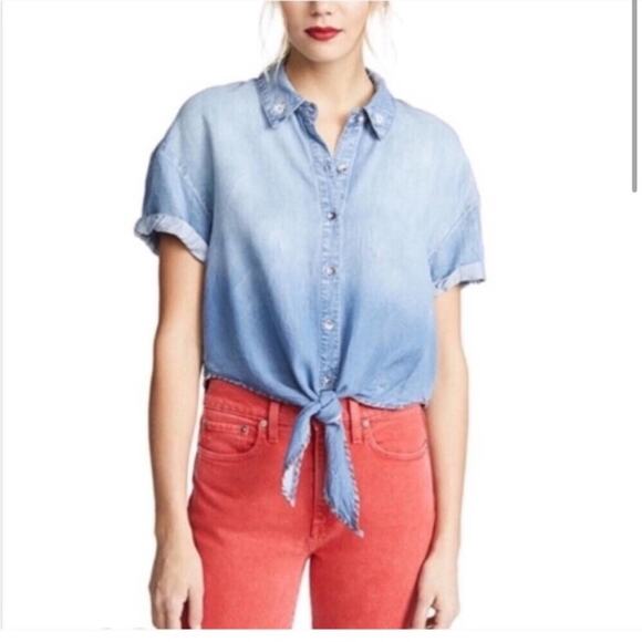 Splendid X Margherita Roma Tie-Front Short Sleeve Chambray Top Size Small - Picture 1 of 6